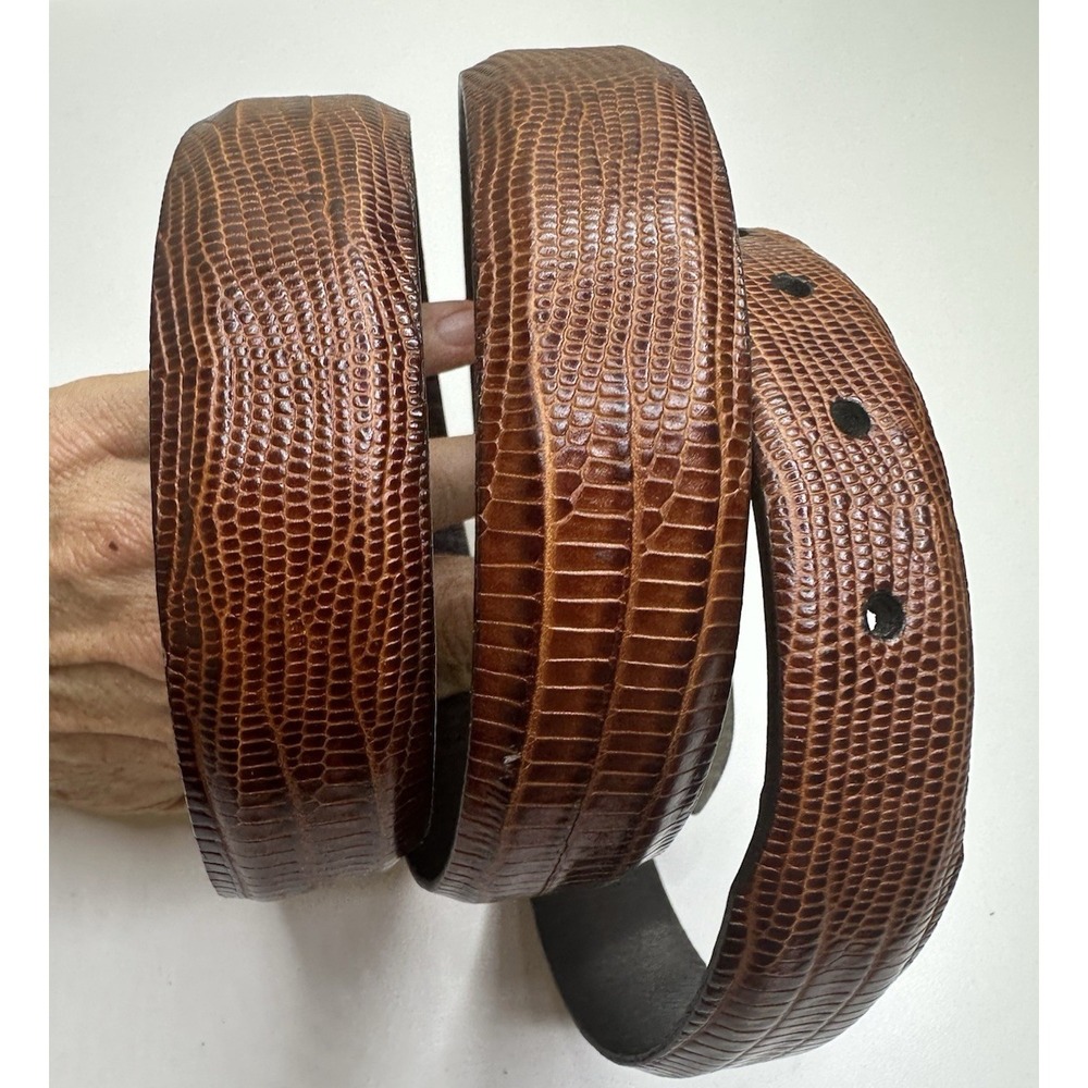 Remo Tulliani Mens Size 44 Genuine Leather Belt Brown Textured Lizard - Picture 7 of 15